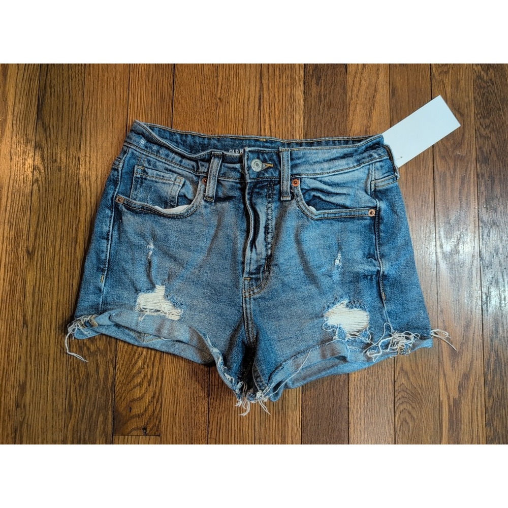 Old Navy OG Straight Distressed Denim Shorts Med Wash Hi Rise Womens sz 2 26x3